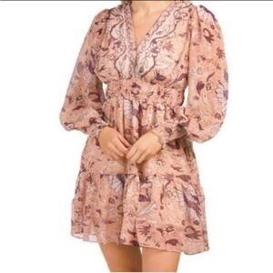 Anthropologie O.p.t  Womens Long Sleeve Floral Sheer Mini‎ Dress Size L New